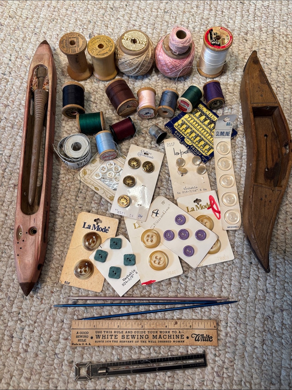 Vintage Sewing Notions Lot with Threads & Buttons